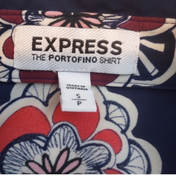 Express The Portofino Shirt Navy & Pink Floral Size SP - Picture 7 of 13